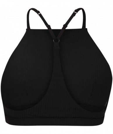 Tops Women's Quick Dry Ribbed High Neck Goddess Bikini Top - Black - C018WGY8XTT $47.66