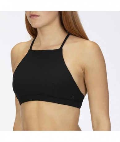 Tops Women's Quick Dry Ribbed High Neck Goddess Bikini Top - Black - C018WGY8XTT $47.66