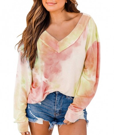 Cover-Ups Womens Oversized Off The Shoulder Tie Dye Pullover Casual V Neck Long Sleeve Color Block Tops - Style 3 - CU19GC743...