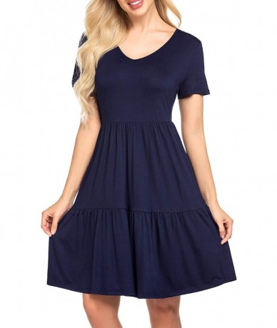 Cover-Ups Womens Tunic Dress V Neck Long Sleeve Loose Flowy Swing Shift Dresses S-XXL - Bb-navy Blue - C018AS68CXY $28.81