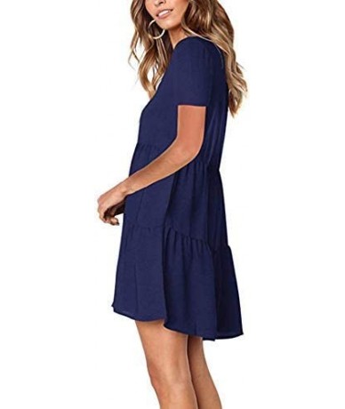 Cover-Ups Womens Tunic Dress V Neck Long Sleeve Loose Flowy Swing Shift Dresses S-XXL - Bb-navy Blue - C018AS68CXY $28.81