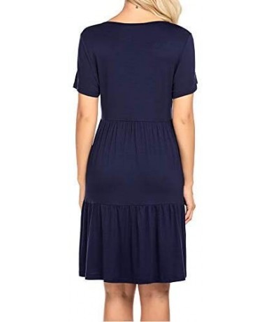 Cover-Ups Womens Tunic Dress V Neck Long Sleeve Loose Flowy Swing Shift Dresses S-XXL - Bb-navy Blue - C018AS68CXY $28.81