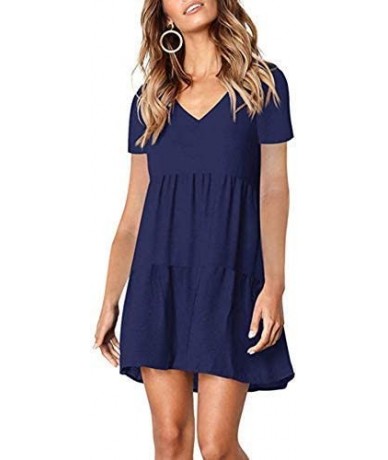 Cover-Ups Womens Tunic Dress V Neck Long Sleeve Loose Flowy Swing Shift Dresses S-XXL - Bb-navy Blue - C018AS68CXY $28.81