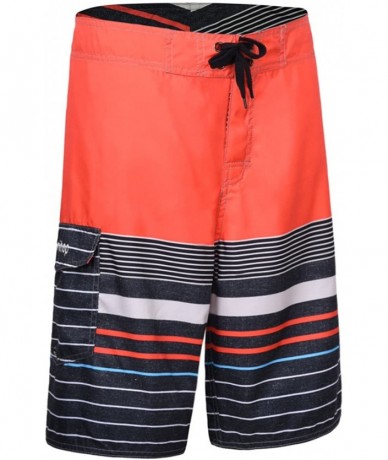 Board Shorts Men's Beachwear Striped Printed Fast Dry Surf Trunks with Side Pocket - Orange-27 - CG183M20DT4 $32.99