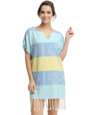 Cover-Ups Women's Swimwear Bikini Cover-Up Beach Dress/Tunic - Light Blue - Blue - Yellow - CA12FMWCUCX $32.60