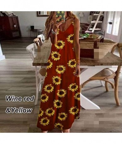 One-Pieces Cami Tank Dresses for Women Elegant Summer V Neck Floral Maxi Dress Sleeveless Long Dresses Beach Sundress - CI190...