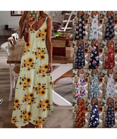 One-Pieces Cami Tank Dresses for Women Elegant Summer V Neck Floral Maxi Dress Sleeveless Long Dresses Beach Sundress - CI190...