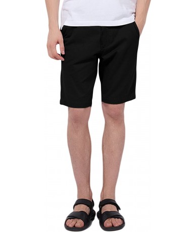 Board Shorts Men's Chino Shorts 10" Inseam Slim-Fit Flat-Front Twill Work Short PH-01 - Black - CN12IQG80WV $25.00