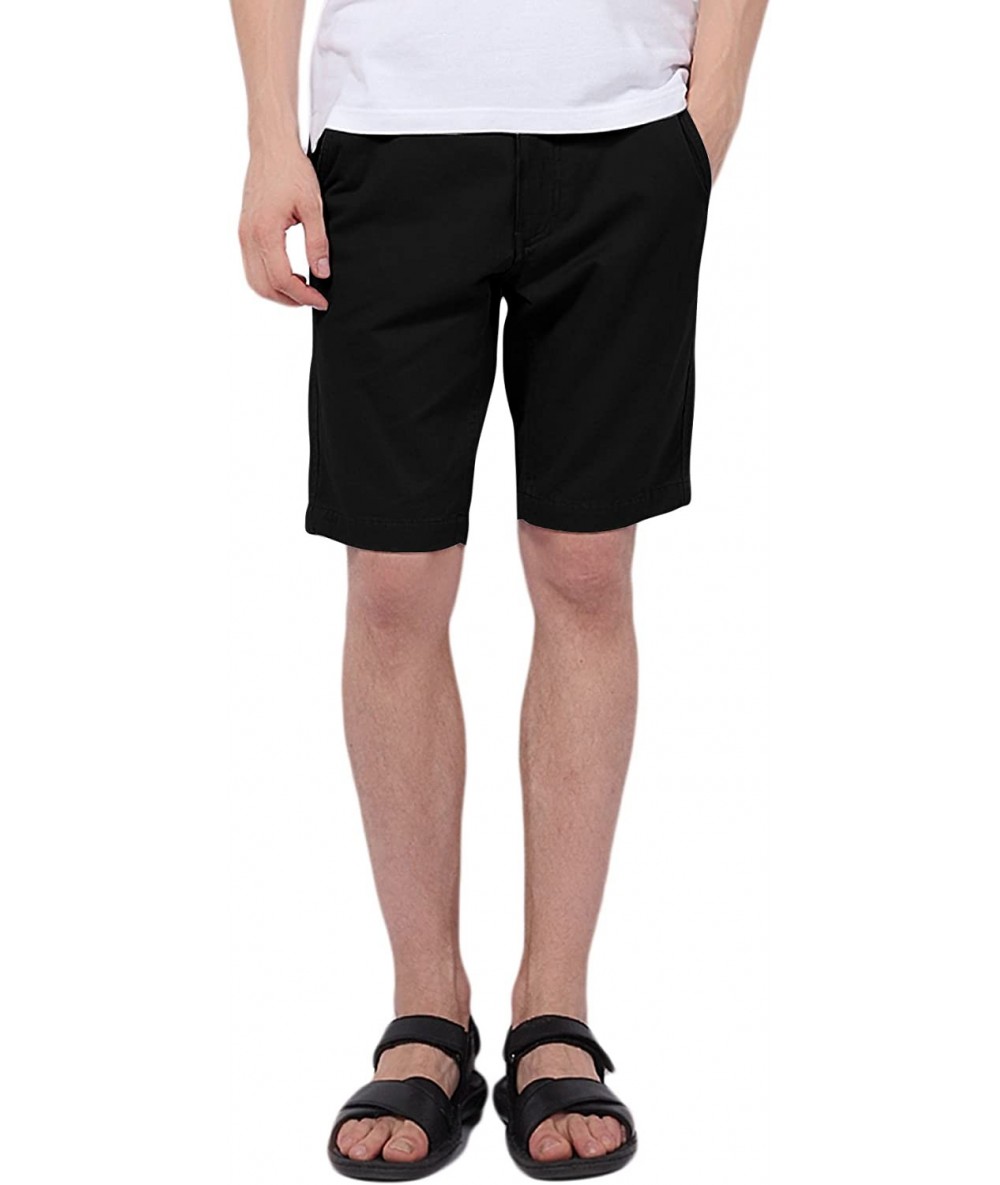 Board Shorts Men's Chino Shorts 10" Inseam Slim-Fit Flat-Front Twill Work Short PH-01 - Black - CN12IQG80WV $25.00