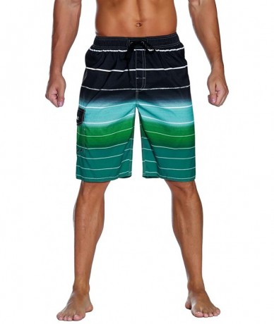 Board Shorts Men's Beachwear Summer Holiday Swim Trunks Quick Dry Striped - Green - CI182T26OQA $31.31