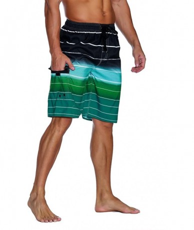 Board Shorts Men's Beachwear Summer Holiday Swim Trunks Quick Dry Striped - Green - CI182T26OQA $31.31