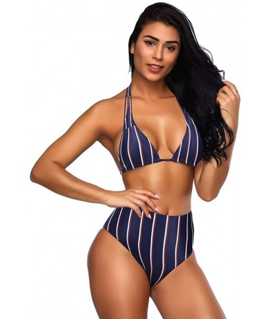 Sets Women's Bathing Suit Adjustable Spaghetti Strap Two Pieces Swimsuit Criss Cross Bikini Set - Blue - CV19C4068DI $65.87