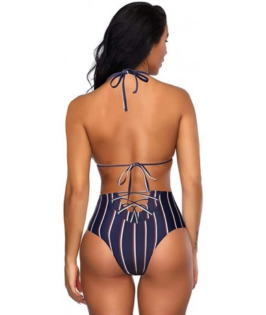 Sets Women's Bathing Suit Adjustable Spaghetti Strap Two Pieces Swimsuit Criss Cross Bikini Set - Blue - CV19C4068DI $65.87