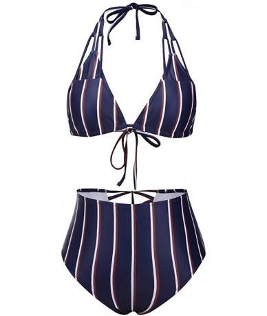 Sets Women's Bathing Suit Adjustable Spaghetti Strap Two Pieces Swimsuit Criss Cross Bikini Set - Blue - CV19C4068DI $65.87