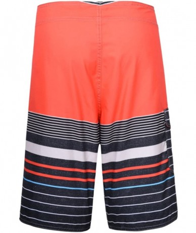 Board Shorts Men's Beachwear Striped Printed Fast Dry Surf Trunks with Side Pocket - Orange-27 - CG183M20DT4 $32.99