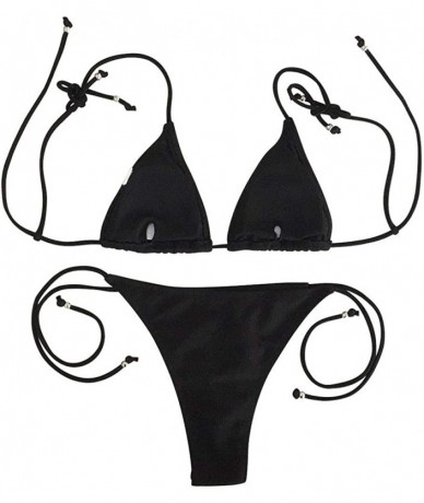 Sets Women's Tie Side Bottom Triangle Bikini Swimsuits - Black1 - CZ18QN2O9W8 $25.99