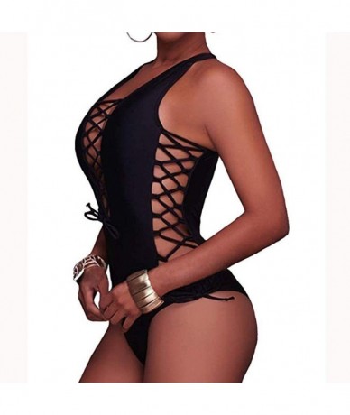 One-Pieces Beach Briefs Swimsuits Women 2019-Women Solid Bandage Padded One Piece Bikini Swimsuit Beachwear Swimwear - Black ...