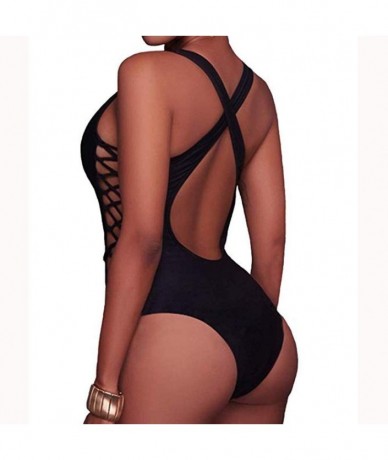 One-Pieces Beach Briefs Swimsuits Women 2019-Women Solid Bandage Padded One Piece Bikini Swimsuit Beachwear Swimwear - Black ...