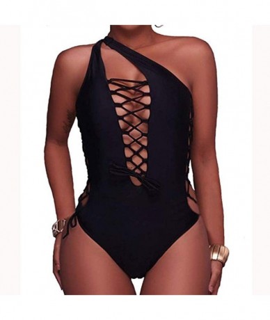 One-Pieces Beach Briefs Swimsuits Women 2019-Women Solid Bandage Padded One Piece Bikini Swimsuit Beachwear Swimwear - Black ...