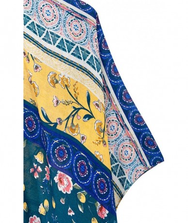 Cover-Ups Women's Beach Cover up Swimsuit Kimono Cardigan with Bohemian Floral Print - B Sapphire - CG197NNY9OT $43.43