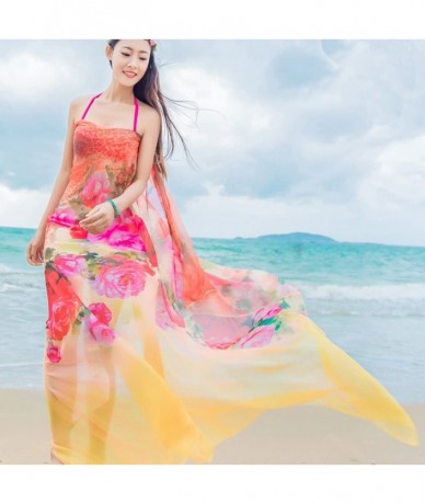 Cover-Ups Kimono Cardigan for Women Flowers Summer Kimono Top Beach Sundress Shawl - Yellowa - CO12DRMQUPN $16.84