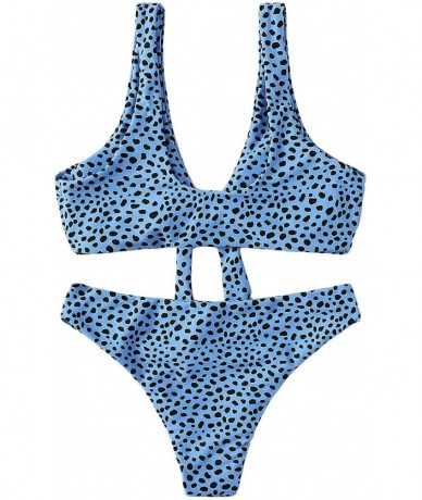 Sets Women's Sexy Bikini Swimsuit Tie Knot Front Leopard Print Swimwear Set - Leoprad-blue - C318R2H0XLM $43.42