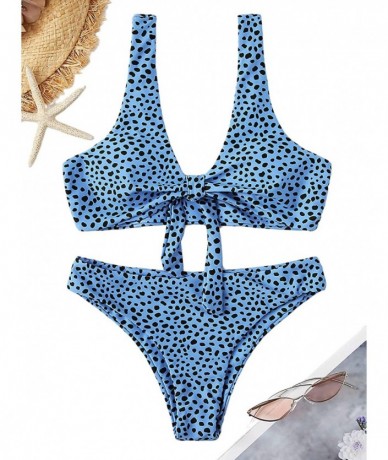 Sets Women's Sexy Bikini Swimsuit Tie Knot Front Leopard Print Swimwear Set - Leoprad-blue - C318R2H0XLM $43.42