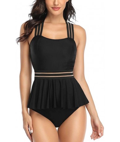 Sets Women's High Waisted Swimsuits Bikini 2PCS Bandage Strap Bathing Suit - Black - C119774L7IE $44.19