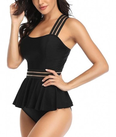 Sets Women's High Waisted Swimsuits Bikini 2PCS Bandage Strap Bathing Suit - Black - C119774L7IE $44.19