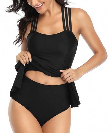 Sets Women's High Waisted Swimsuits Bikini 2PCS Bandage Strap Bathing Suit - Black - C119774L7IE $44.19