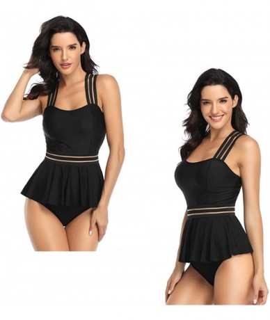 Sets Women's High Waisted Swimsuits Bikini 2PCS Bandage Strap Bathing Suit - Black - C119774L7IE $44.19