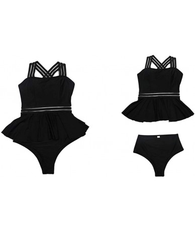 Sets Women's High Waisted Swimsuits Bikini 2PCS Bandage Strap Bathing Suit - Black - C119774L7IE $44.19