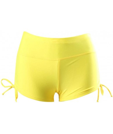 Tankinis Women's Solid High Waisted Bikini Bottom Drawstring Swim Shorts - Yellow - CT18IRCIMZW $27.83