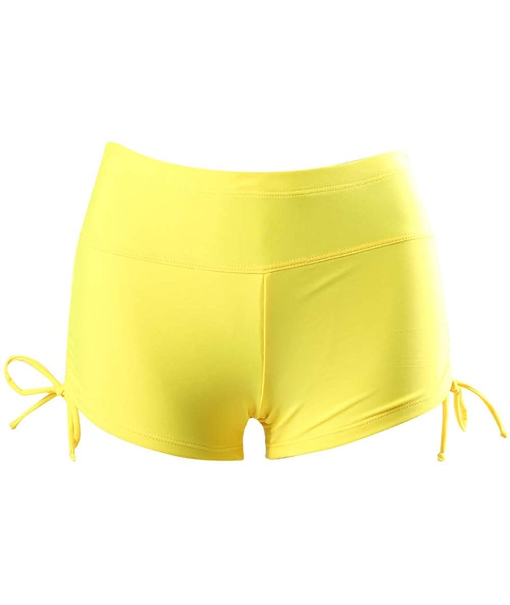 Tankinis Women's Solid High Waisted Bikini Bottom Drawstring Swim Shorts - Yellow - CT18IRCIMZW $27.83