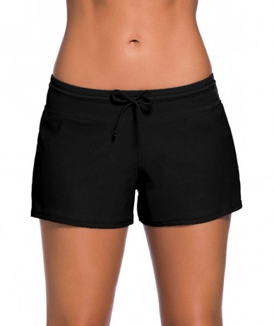 Board Shorts Women Swim Shorts Board Shorts Women's Swimwear Tankini Bottom - Solid Black - CF18ETZE3CD $33.29