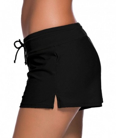 Board Shorts Women Swim Shorts Board Shorts Women's Swimwear Tankini Bottom - Solid Black - CF18ETZE3CD $33.29