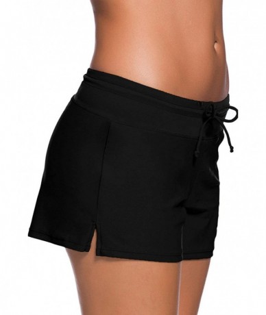 Board Shorts Women Swim Shorts Board Shorts Women's Swimwear Tankini Bottom - Solid Black - CF18ETZE3CD $33.29