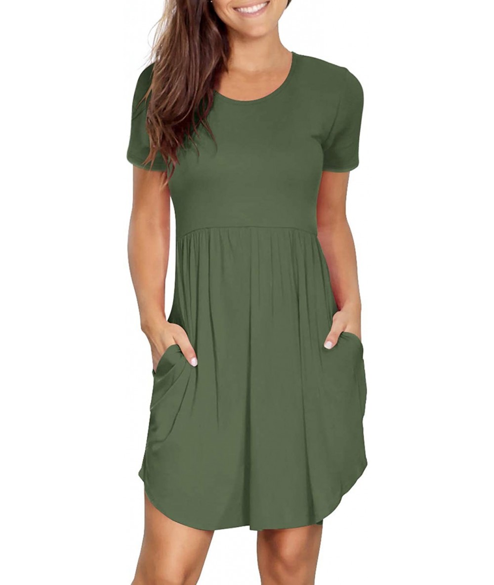 Cover-Ups Womens Dresses Summer Casual Loose Swing Sundress with Pockets - B Army Green - CX19C78TLOL $44.17