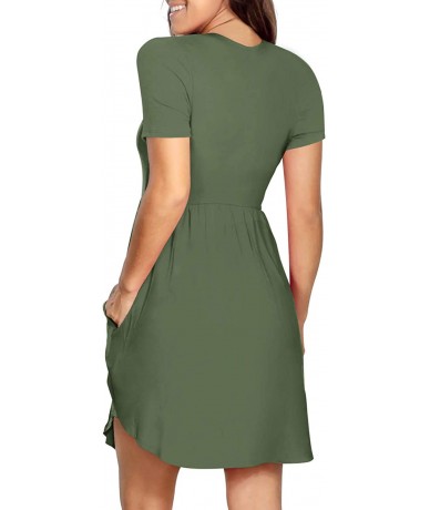 Cover-Ups Womens Dresses Summer Casual Loose Swing Sundress with Pockets - B Army Green - CX19C78TLOL $44.17