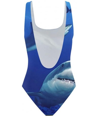 Racing Women's Adjustable Strap One Piece Vintage Style Boxing Gloves Monokini Swimsuit - Underwater World Funny Shark - CY18...