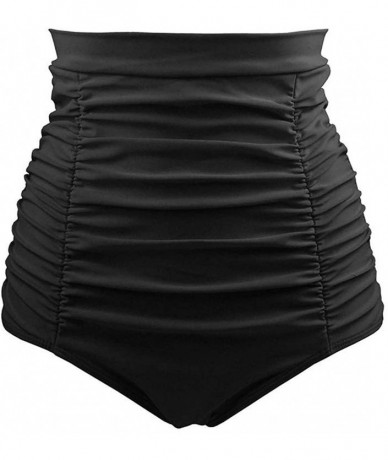 Bottoms Women Retro High Waisted Bikini Bottom Ruched Swim Short Tankinis (Black- S(US2-US4)) - CE18N8TH09U $40.51