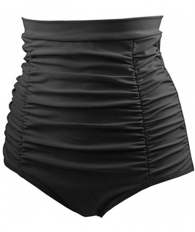 Bottoms Women Retro High Waisted Bikini Bottom Ruched Swim Short Tankinis (Black- S(US2-US4)) - CE18N8TH09U $40.51