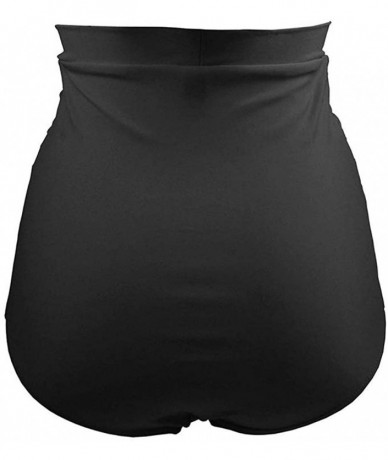 Bottoms Women Retro High Waisted Bikini Bottom Ruched Swim Short Tankinis (Black- S(US2-US4)) - CE18N8TH09U $40.51