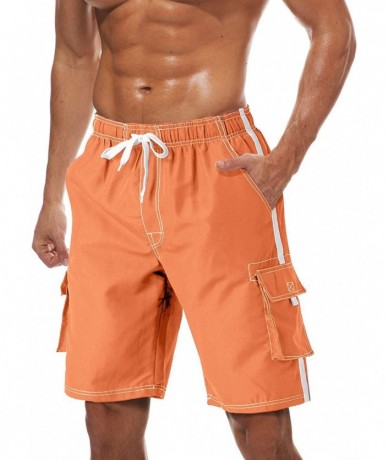 Trunks Men's Summer Quick Dry Swim Trunks Bathing Suit Shorts with Lining Men - 2 Orange - CX193LN8Y8K $34.79