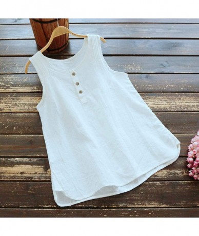 Racing Linen Sleeveless Tops for Women Summer Tees Plus Size Vintage Tank Tops Shirts Causal Loose Tunic Blouse Limsea White ...