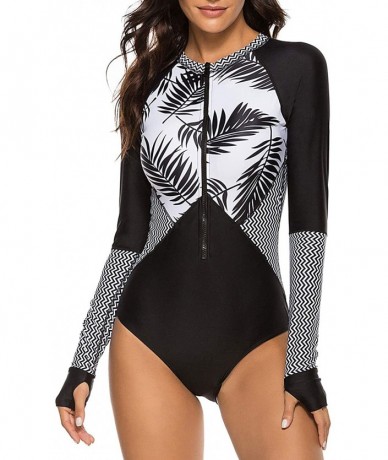 Rash Guards Women Rash Guard Long Sleeve Swimsuits UV UPF 50+ Sun Protection Zipper Surfing Floral Printed One Piece Swimsuit...