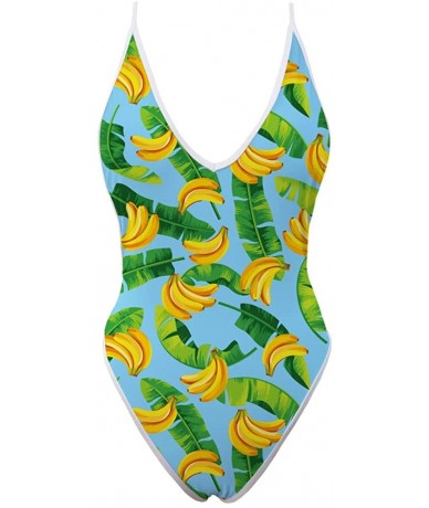 One-Pieces Women One Piece Deep V Neck Halter Swimsuit Sexy Bathing Suit Monokini - Banana-2 - CA18R3R9AZK $44.26