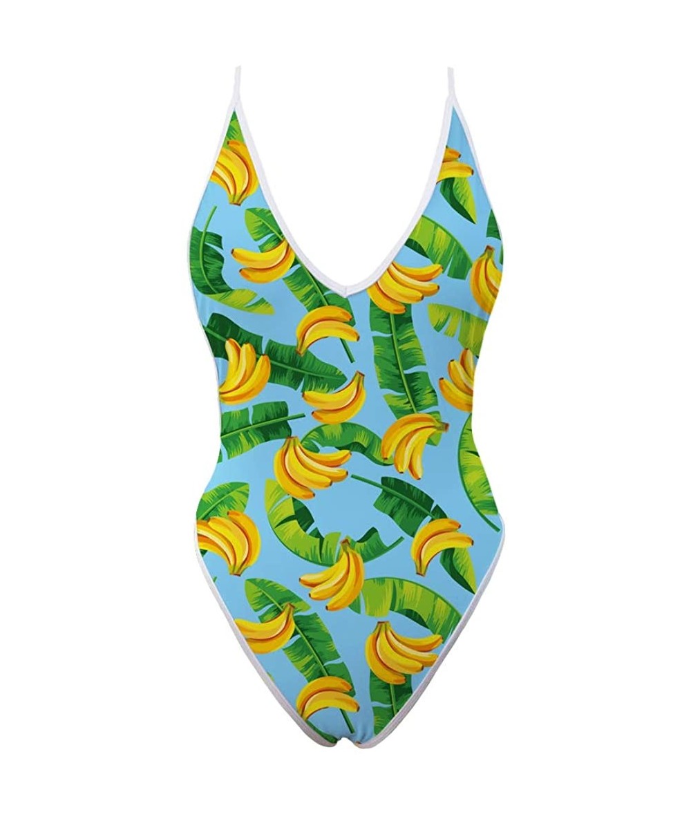 One-Pieces Women One Piece Deep V Neck Halter Swimsuit Sexy Bathing Suit Monokini - Banana-2 - CA18R3R9AZK $44.26