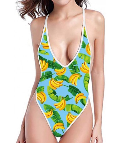 One-Pieces Women One Piece Deep V Neck Halter Swimsuit Sexy Bathing Suit Monokini - Banana-2 - CA18R3R9AZK $44.26