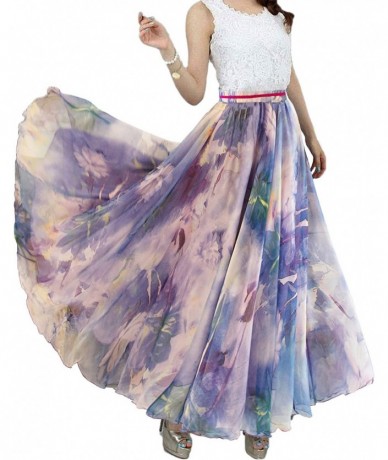 Cover-Ups Boho Floral Long Summer Beach Chiffon Wrap Cover Up Maxi Skirt for Women - Pattern 106 - CA184DLNG25 $48.02